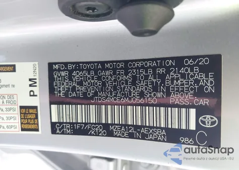 2021 Toyota Corolla Se from USA, damaged, VIN JTDS4MCE6MJ056150